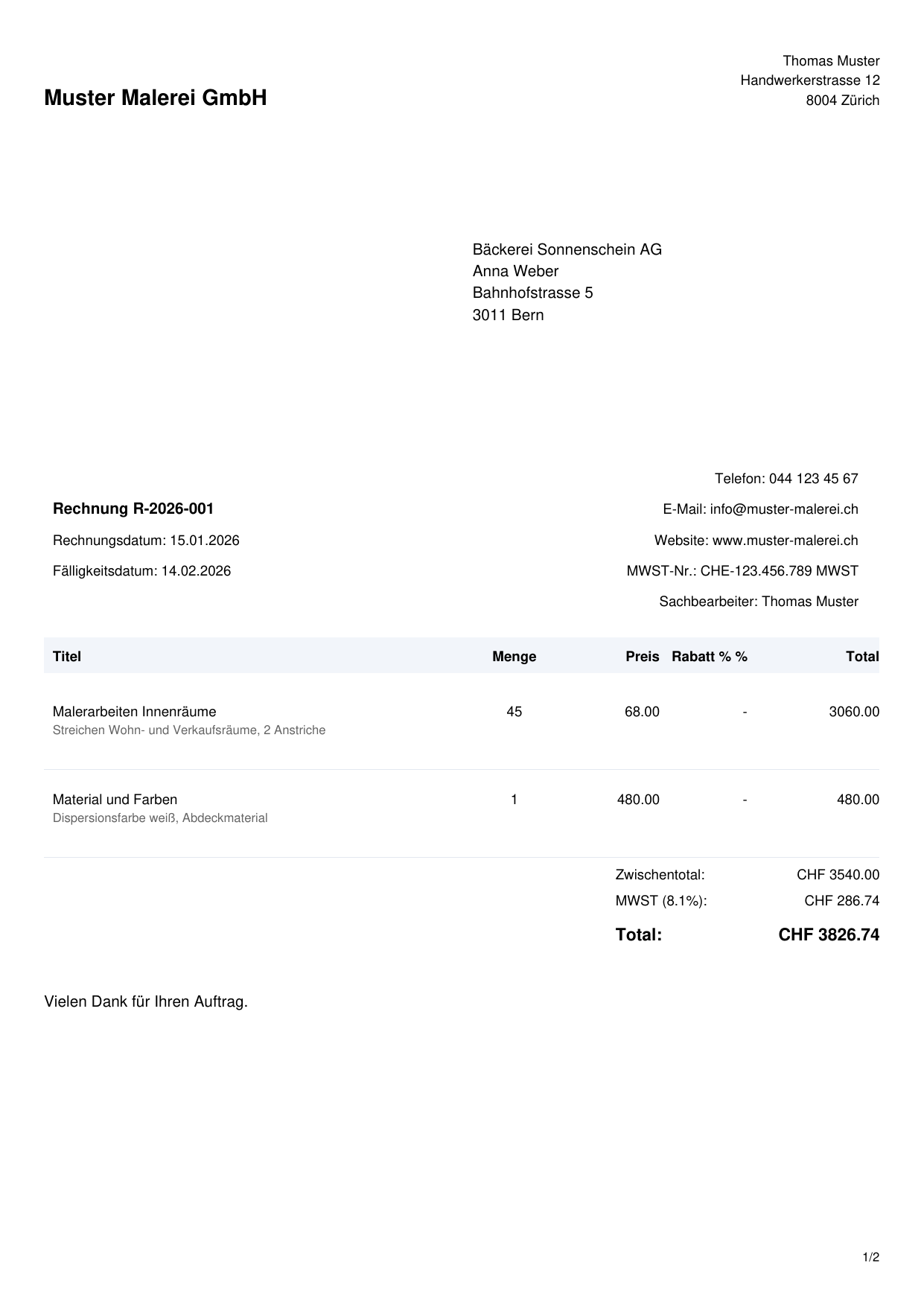 Fertige Rechnung als PDF
