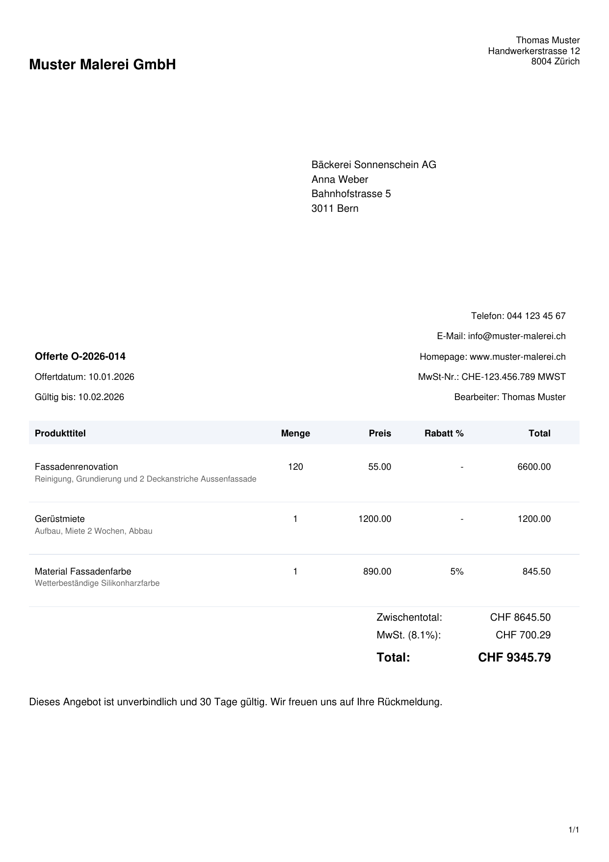 Professionelle Offerte